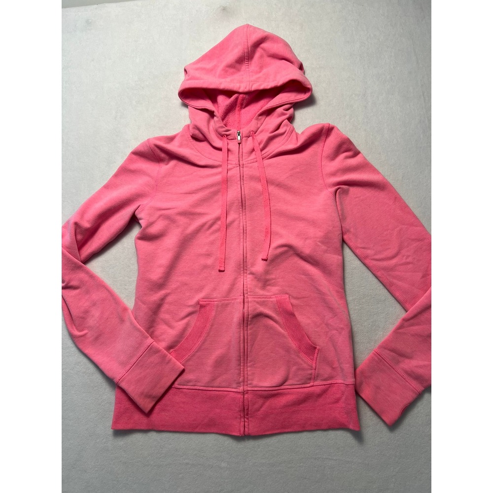 Gap Small Full Zip Up Hoodie Athleisure Pink Thumbhole Cuffs Fleece Sweatshirt